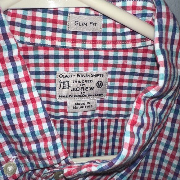 Two J Crew Slim Fit Gingham Casual Button Downs - Men's Medium Blue Pink - Picture 6 of 7